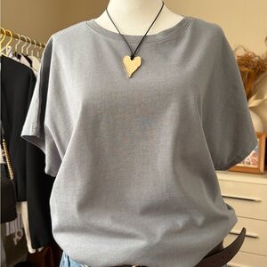 Zara Short-Sleeve Crewneck Top in Gray